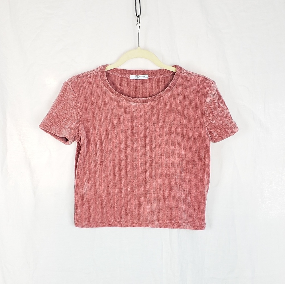 Zara trafaluc dark blush crop top sz S